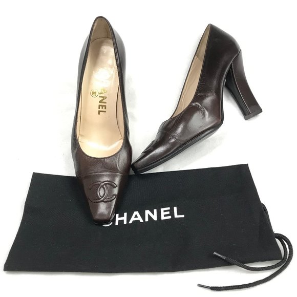 Auc Chanel Vintage CC Logo Brown heels - Picture 1 of 13